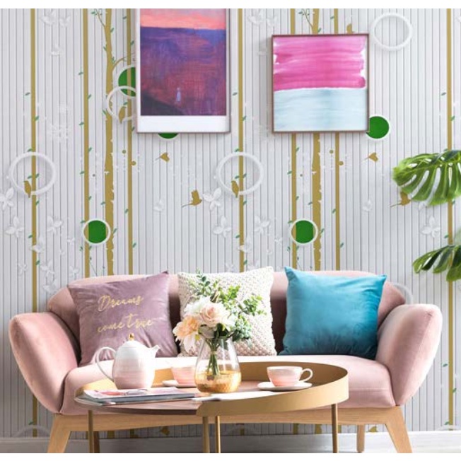 Decal giấy dán tường CHIM NON CÂY XANH LÁ khổ 45cm keo sẵn