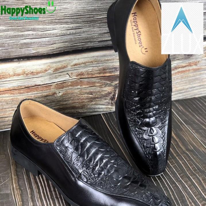👩‍❤️‍💋‍👩 Giày Lười Nam Công Sở Happyshoes Da Bò Thật Dập Vân Cá Sấu - HS84 👩‍❤️‍💋‍👩
