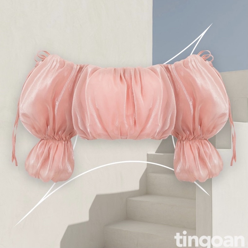 Áo crop trễ vai tơ bóng kính hồng tingoan BELLA OFF/PK - HÀNG MỚI VỀ