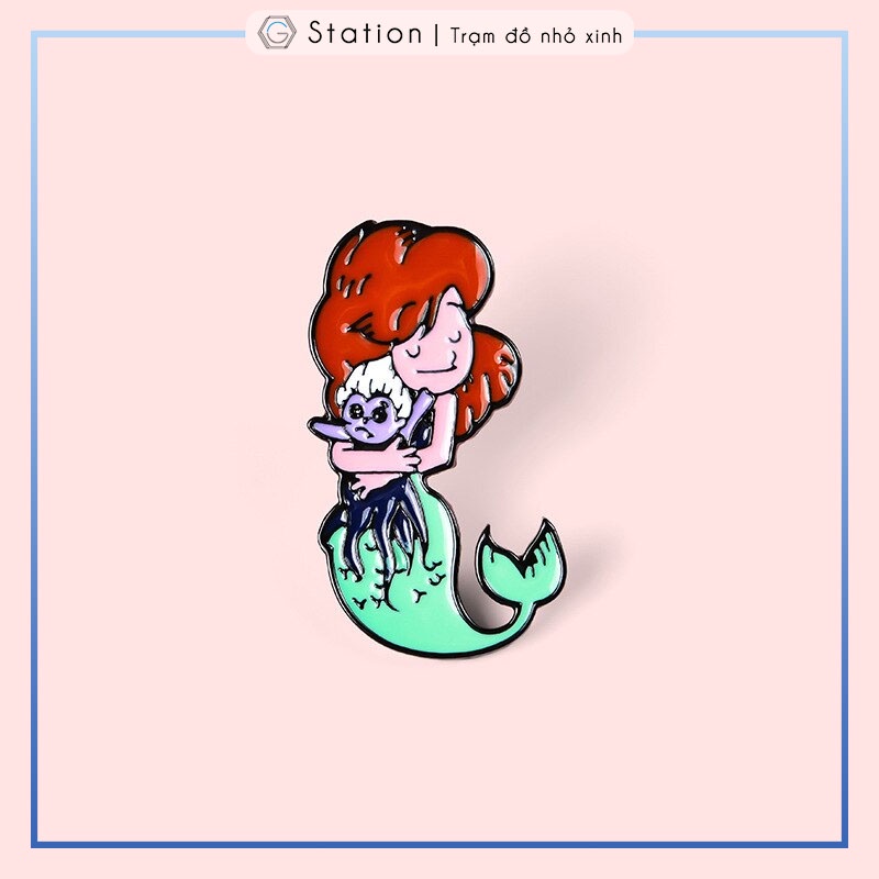 Pin cài áo mỹ nhân ngư ôm phù thủy bạch tuộc hoạt hình Disney - GC163