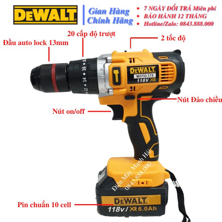 [CHÍNH HÃNG] Khoan PIN Dewalt 118v ba chức năng 2PIN khủng 10Cell tặng bộ phụ kiện 28 Chi tiết