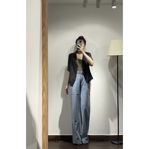 Quần Jean Nữ Ống Rộng Lưng Cao Hàn Quốc Quần Bò Nữ Ulzzang Cạp Eo Cao Retro