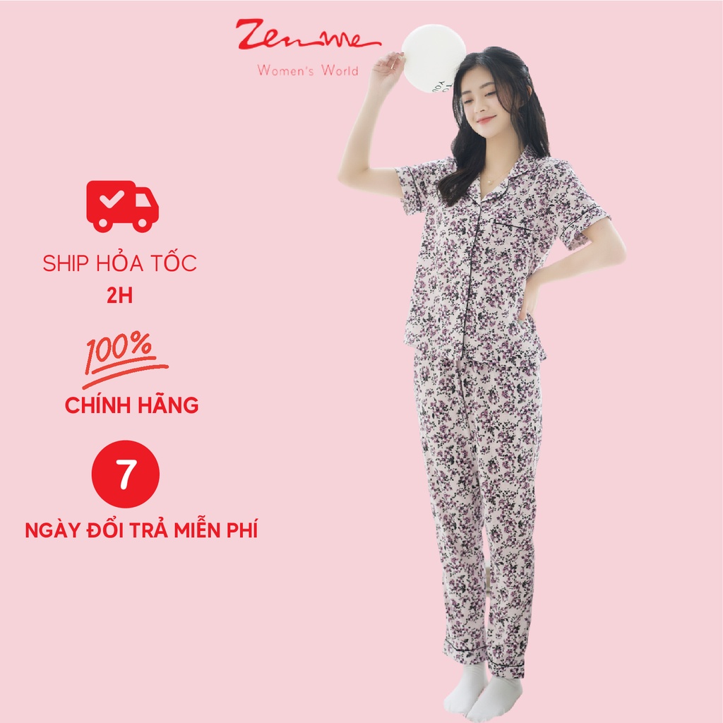 Bộ mặc nhà pijama thu đông Zen Me thiết kế cộc dài chất liệu chuẩn cotton màu hoa đặc biệt