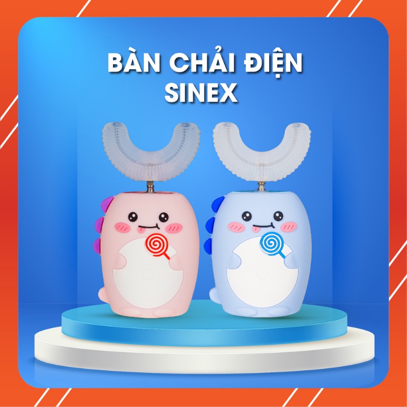 Bàn chải điện cho bé SINEX phù hợp từ 2 - 9 tuổi , bàn chải điện thông minh đầu chải silicon siêu mềm, bảo hành 6 tháng