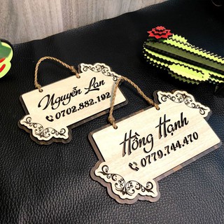 Bảng hiệu gỗ treo khắc tên shop, số điện thoại - Kích thước 25x18cm Mẫu: VIAN05