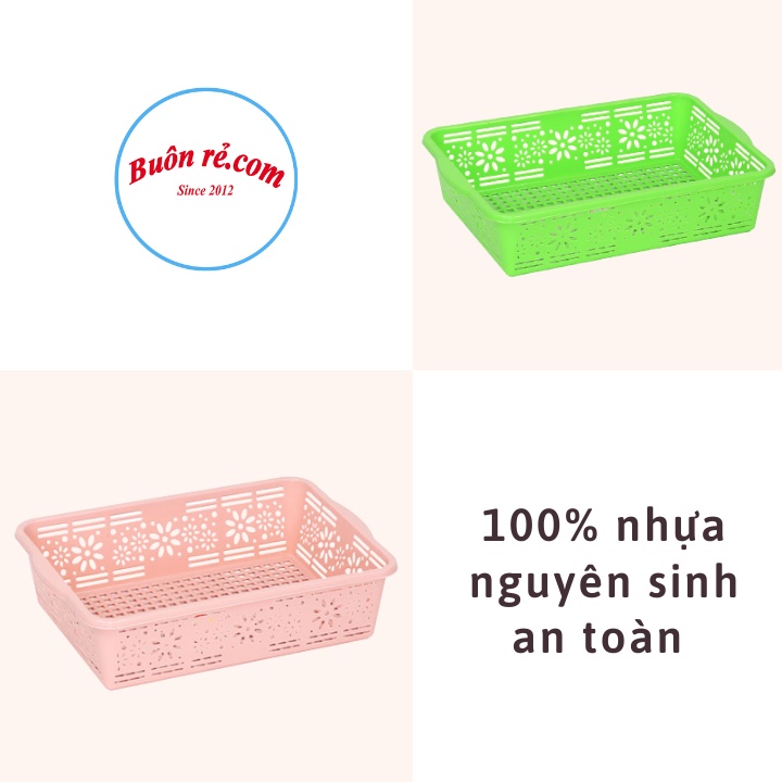 Rổ vuông hoa Việt Nhật 4 size , Khay chữ nhật đựng rau củ, đồ dùng học tập, văn phòng phẩm -Br 01621