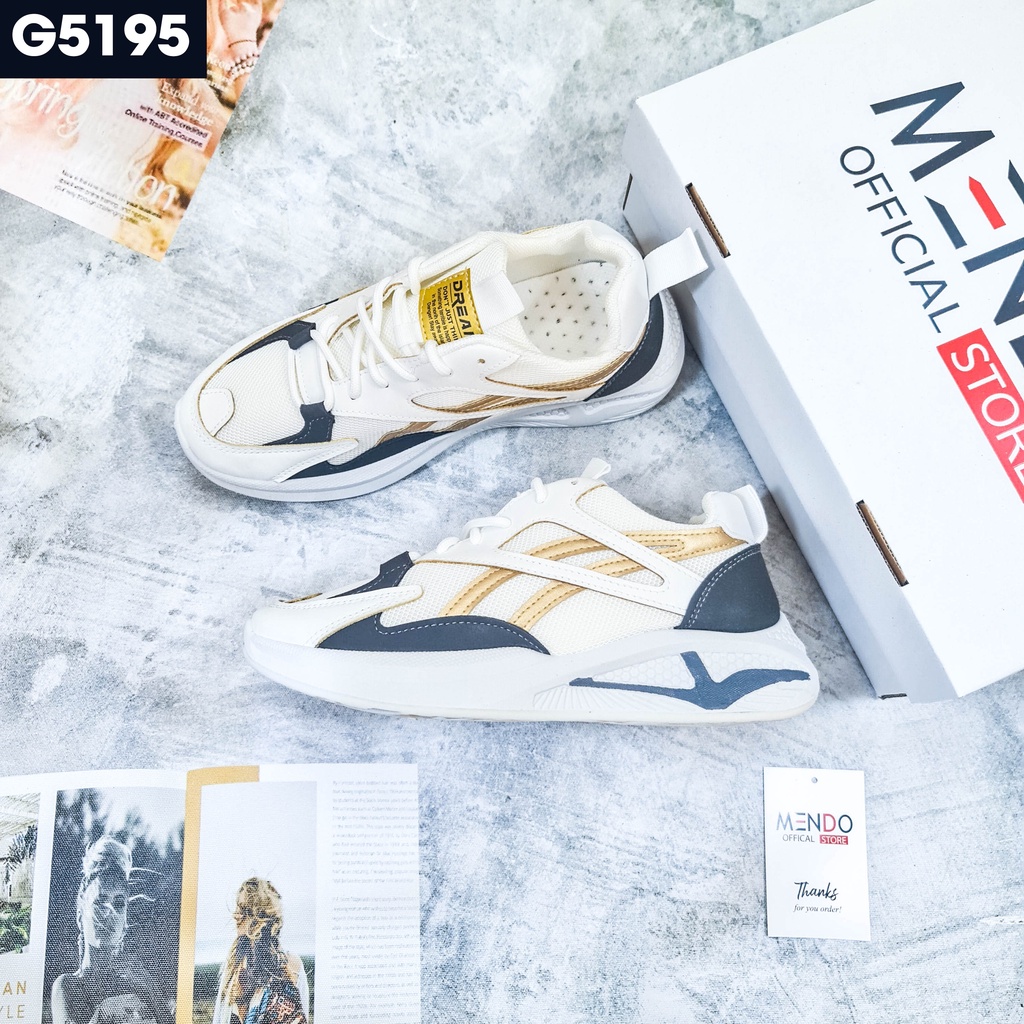 Giày Thể Thao Nam MENDO - Sneaker Màu Trắng Viền Đen - Trắng Viền Vàng , Giày Thể Thao , Thoáng Khí - G5190