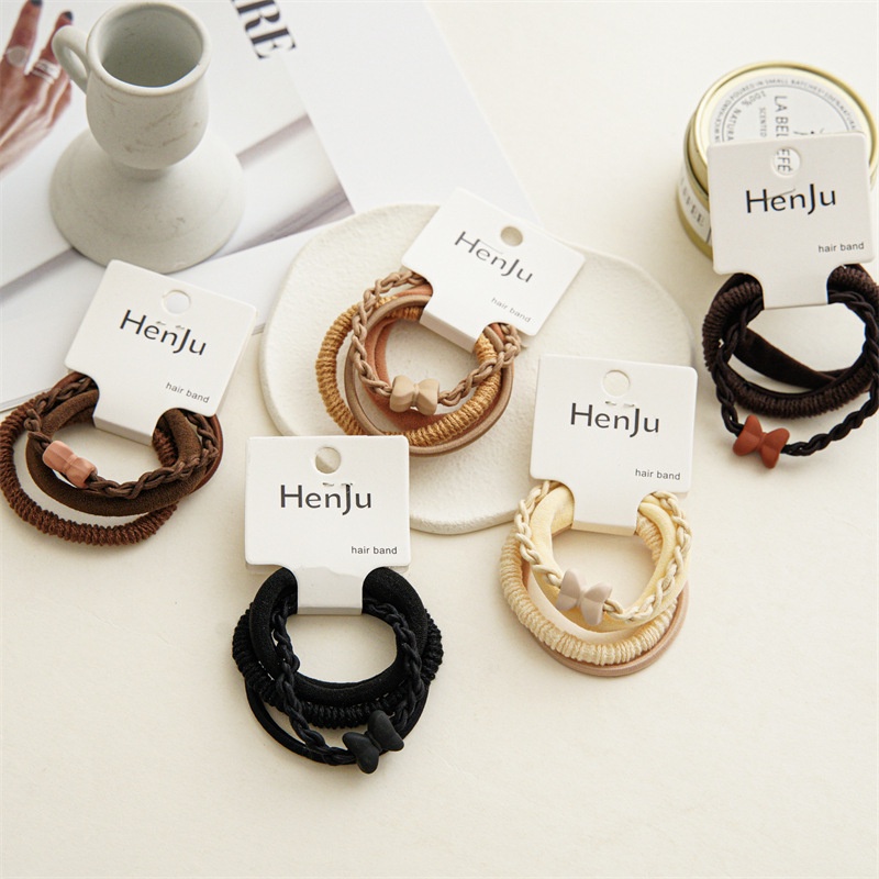 Bộ 4 Dây Buộc Tóc Cao Su Co Giãn Đính Bóng Lông Hoạt Hình Đơn Giản Cho Nữ