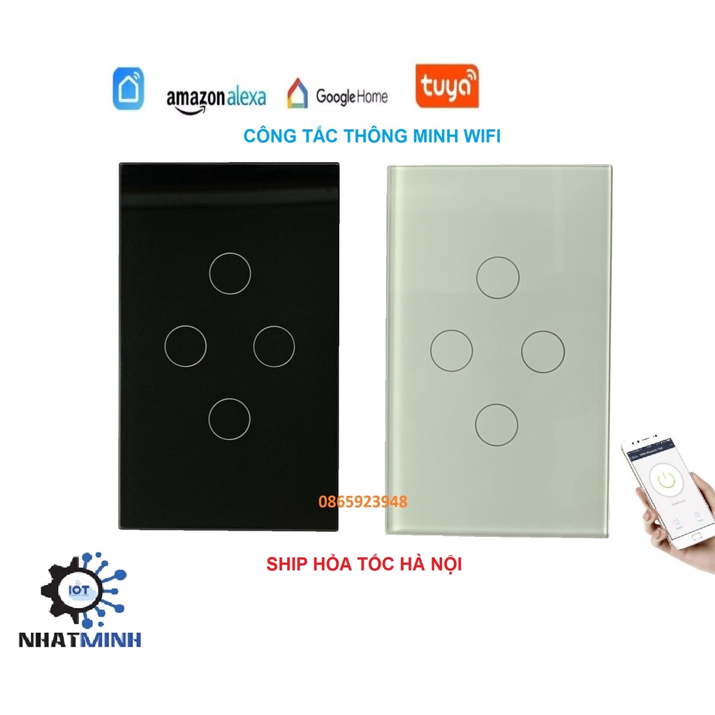 Công Tắc Điện Thông Minh Wifi Tuya Smart 1,2,3,4 Nút Cảm Ứng Hình Chữ Nhật Mẫu Mới 2022