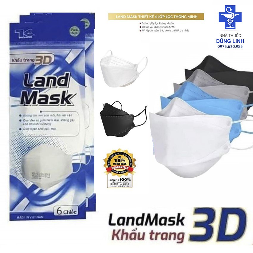 Khẩu Trang 3D Kháng Khuẩn KF94 LandMask Cao Cấp 4 Lớp Có Nhiều Màu Hàng Công Ty Chính Hãng