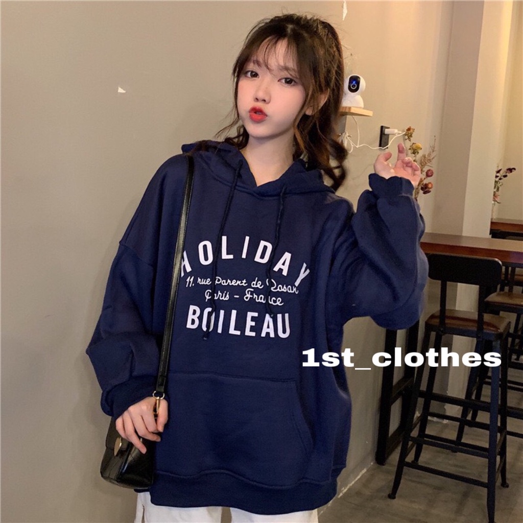 Áo nỉ hoodie nữ dày dặn logo chữ HOLIDAY form rộng tay dài chất dày dặn thời trang giá rẻ 1st_clothes