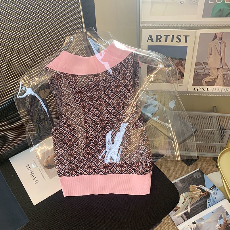 Áo Sweater Sát Nách Cổ Chữ v In Họa Tiết Màu Sắc Tương Phản Phong Cách Retro Thời Trang Mùa Hè Cho Nữ