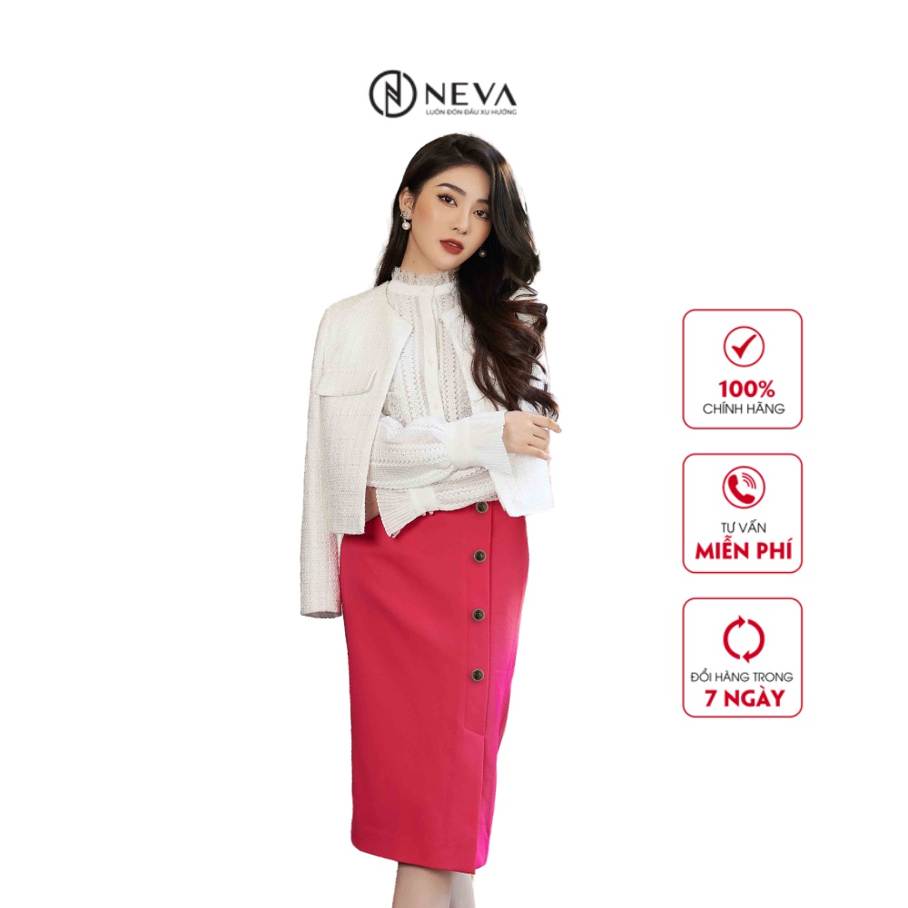 Chân Váy Bút Chì Neva Màu Hồng Đính Cúc Hot Trend 21F2W310428T021