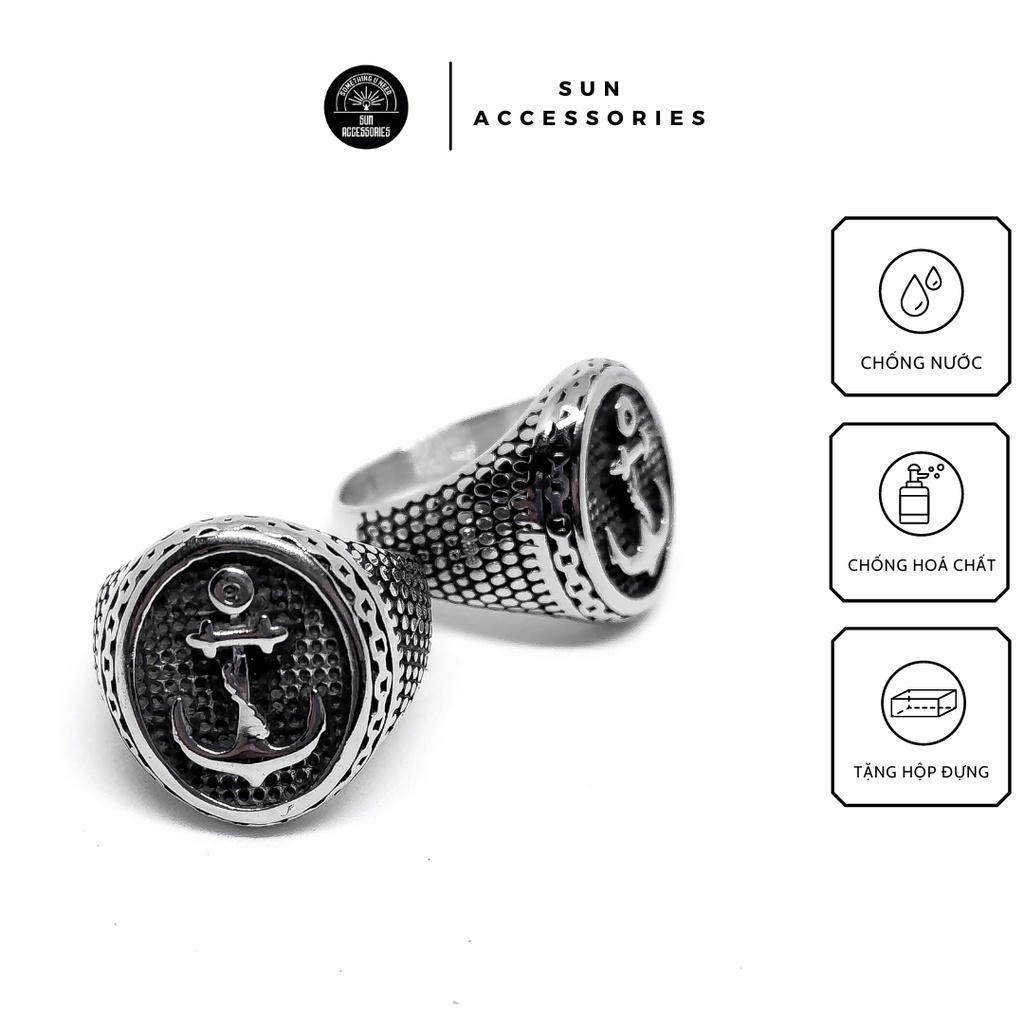 Nhẫn Signet hoạ tiết mỏ neo titan - Mã N-03 - SUN ACCESSORIES