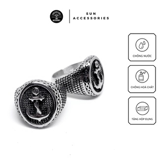 Nhẫn Signet hoạ tiết mỏ neo titan - Mã N-03 - SUN ACCESSORIES