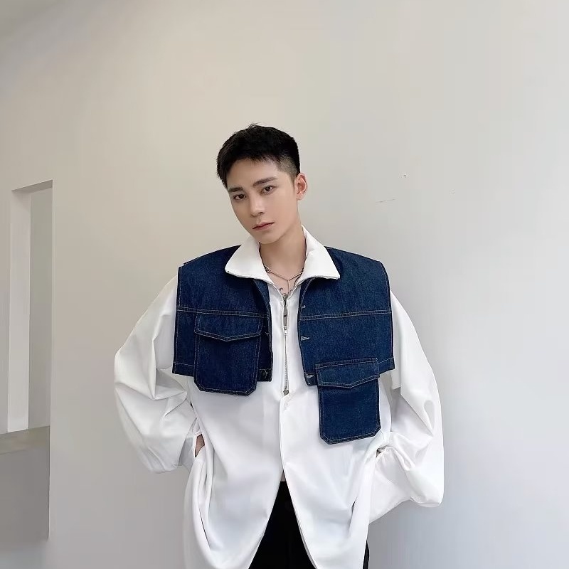 Áo Khoác Denim Không Tay Siêu Ngắn Phong Cách Hàn Quốc Thời Trang Cho Nam