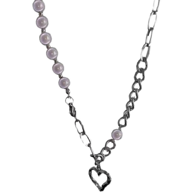 Vòng cổ mặt hình trái tim đính hạt ngọc trai giả phong cách hip hop cá tính 191029