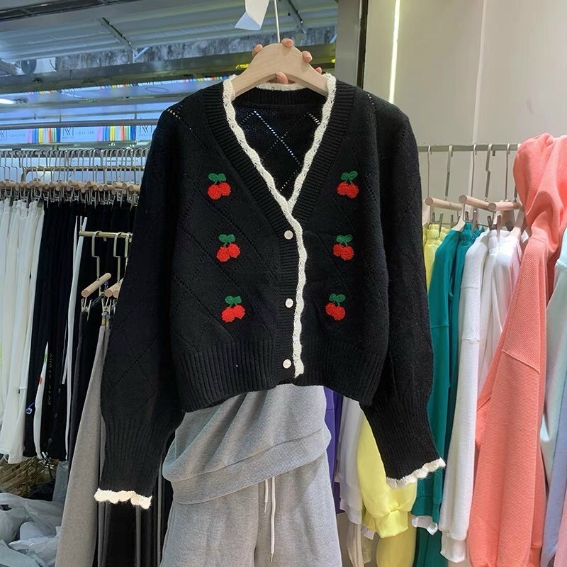 Áo khoác len cadigan thêu cherry phong cách hàn quốc AL1905 - NhiNhi Shop