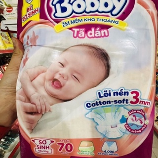 Tã dán bobby sơ sinh nb xs70 tặng kèm 6 miếng