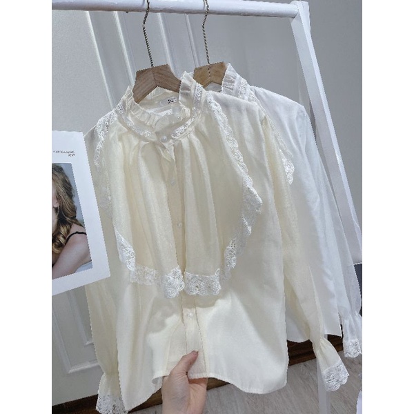 Áo sơ mi bèo ren áo sơ mi tiểu thư viền ren LD0403