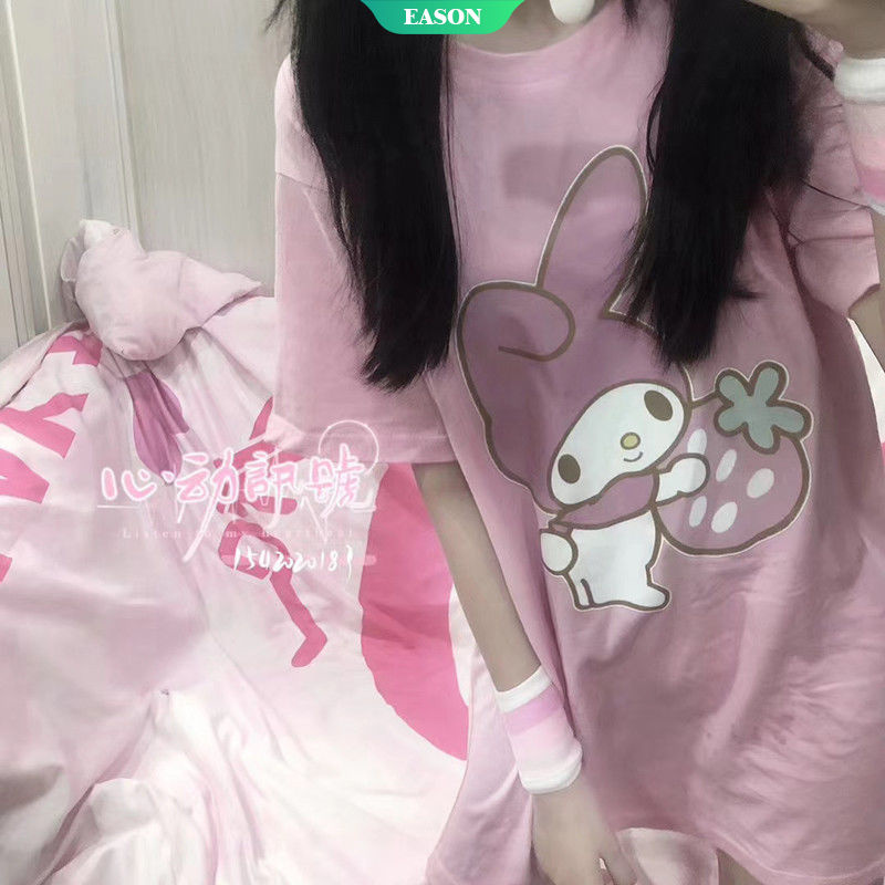 Áo Thun Cotton Tay Ngắn Dáng Rộng In Hình Quả Dâu Dễ Thương Phong Cách Nhật Bản Thời Trang Mùa Hè Cho Nữ 2021