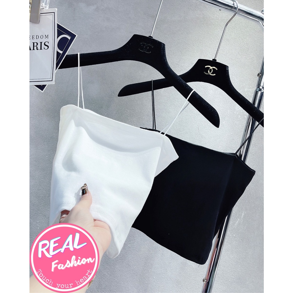 Áo hai dây dáng ôm không đệm sợi bún vải cotton co giãn tốt 2 dây nữ thoáng mát loại 1 - Real Fashion