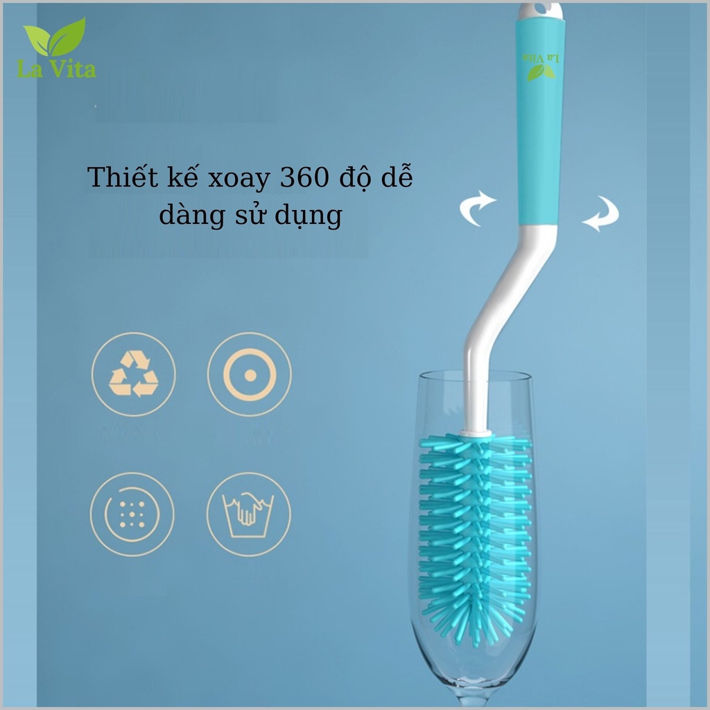 Bộ Cọ Rữa Bình Sữa Silicon 3 In 1 Cao Cấp Tay Cầm Xoay 360 Độ (Cọ Bình, Cọ Núm, Cọ Ống Hút)