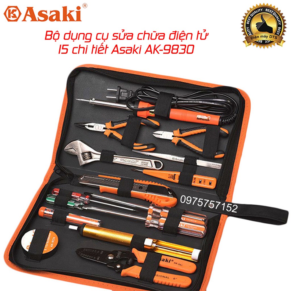 Bộ dụng cụ sửa chữa điện tử đa năng 15 chi tiết Asaki AK-9830