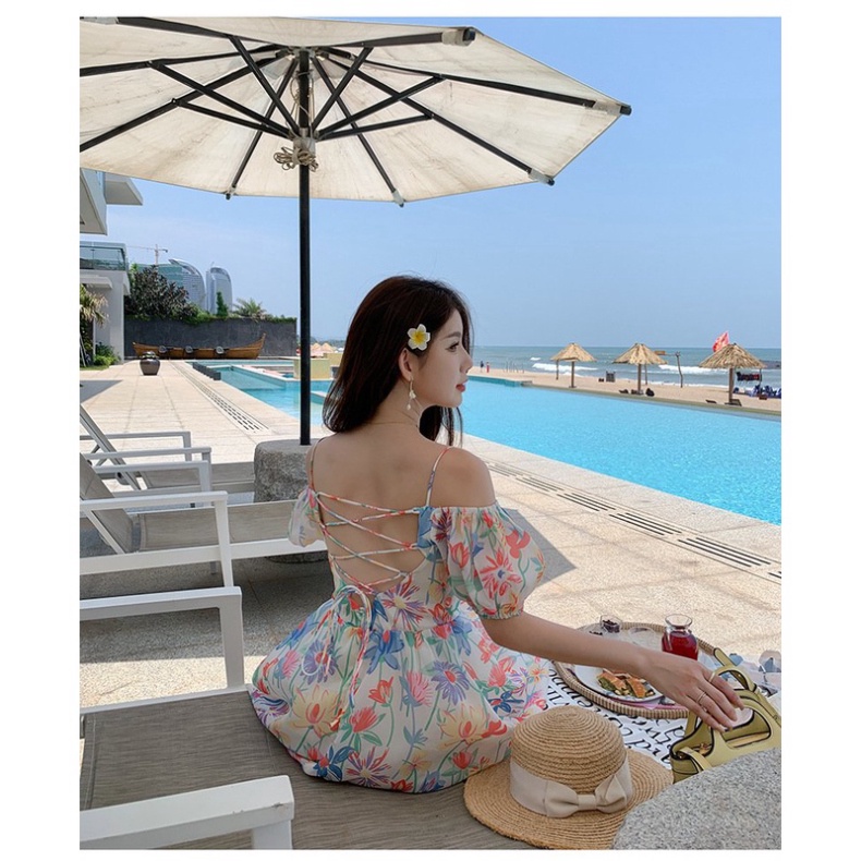 Váy maxi 2 dây hoa có tay LUHAZO đi biển đi chơi hở lưng dáng dài rộng bigsize bikini kiểu sang chảnh hàn quốc 9013 D2T3