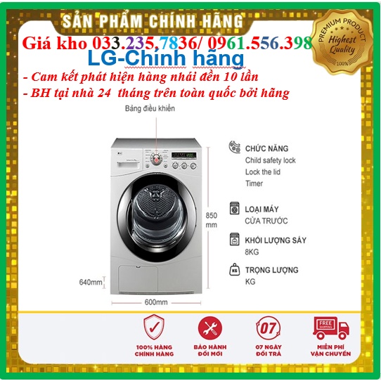 Máy sấy LG DR-80BW < Chính hãng > Máy sấy LG Inverter 8 kg DR-80BW < Bảo hành 24 tháng từ LG trên toàn quốc >