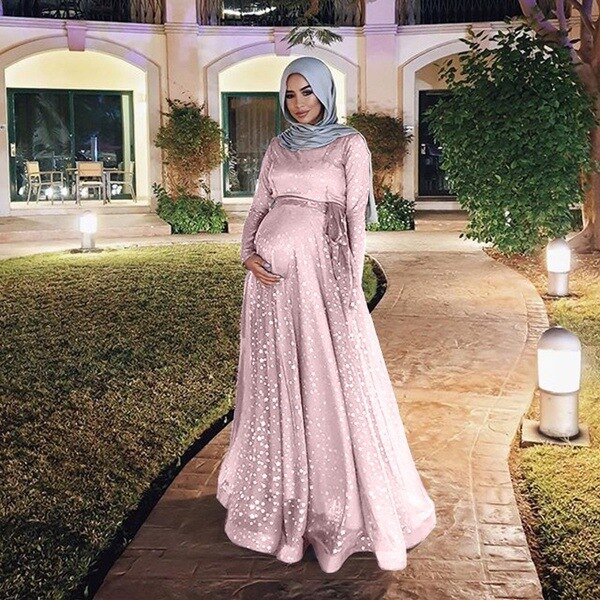 Đầm Maxi cổ tròn phong cách Hồi giáo cho mẹ bầu