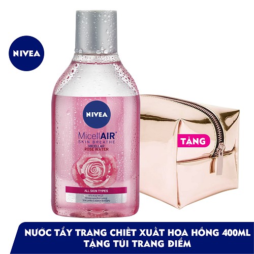 Nước tẩy trang chiết xuất hoa hồng Nivea MicellAIR Skin Breathe (400ml) - 82366 + Tặng Túi trang điểm trendy