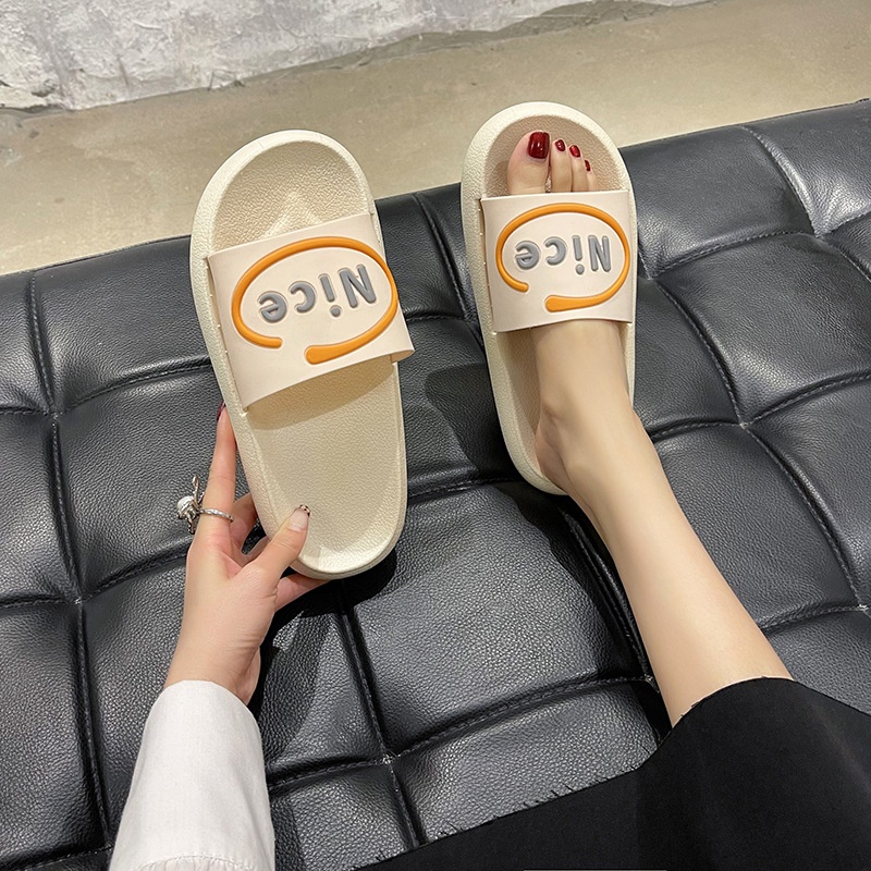Dép Ulzzang đế bánh mì quai ngang hình NICE đế cao 3cm A107 Warm&Cute