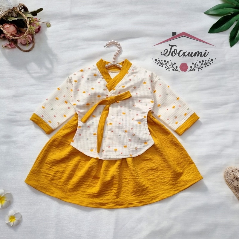 [THIẾT KẾ] SET VÁY HANBOK HÀN QUỐC VÀNG [CLIP ẢNH THẬT]