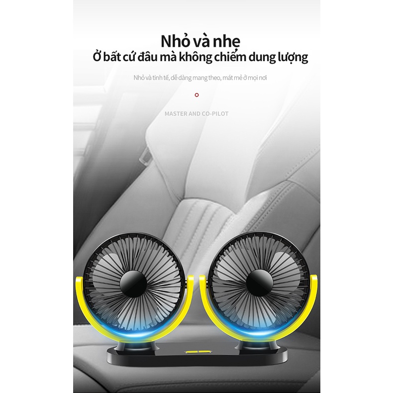 Quạt đầu đôi không ồn trên ô tô 12V / 24V sạc USB tản nhiệt xoay 360 °máy lọc không khí-SN35