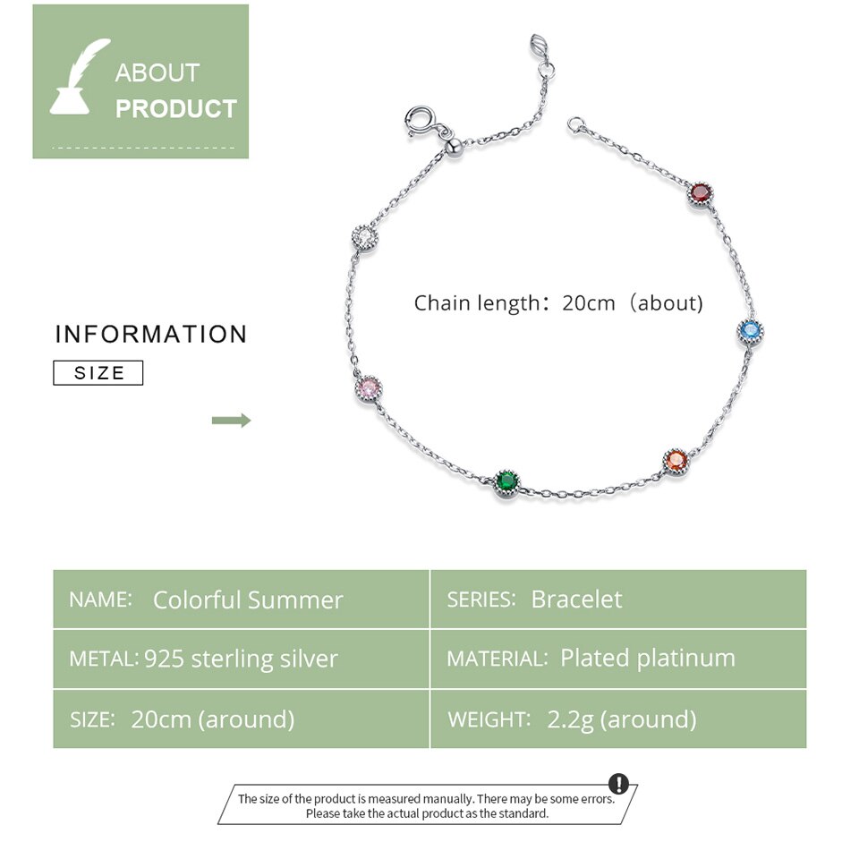 Vòng Tay Bamoer SCB184 Bằng Bạc 925 Cao Cấp Không Gây Dị Ứng Đính Đá Nhiều Màu Thời Trang Mùa Hè Cho Nữ