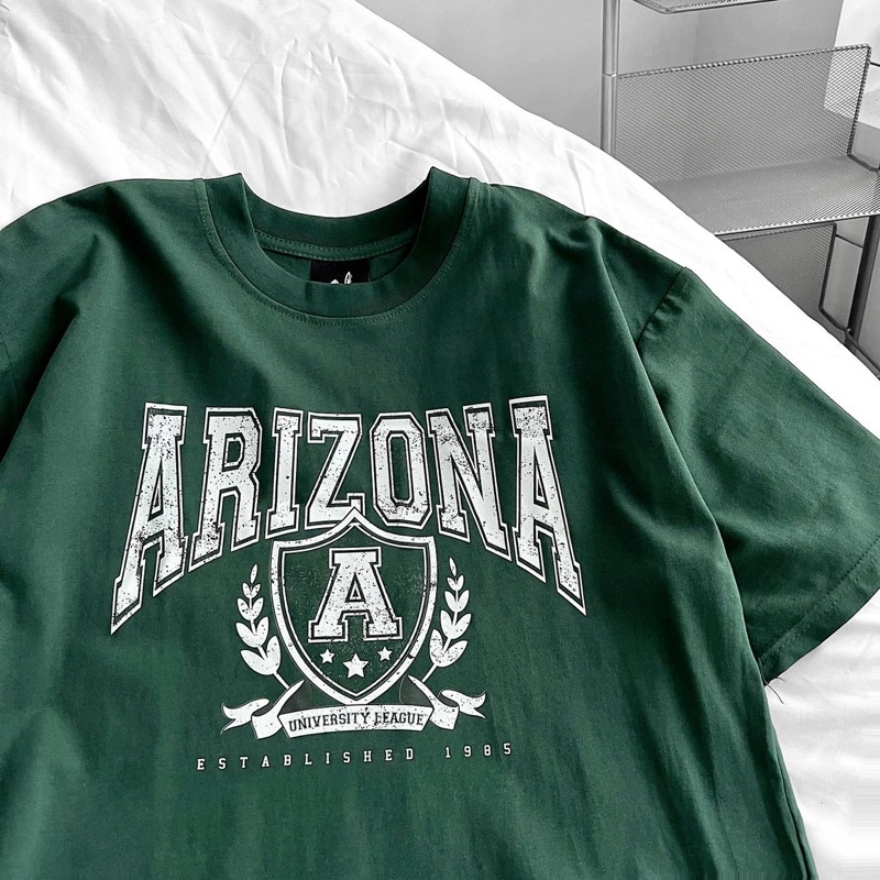 áo thun tay lỡ nam nữ,in chữ Arizo màu xanh