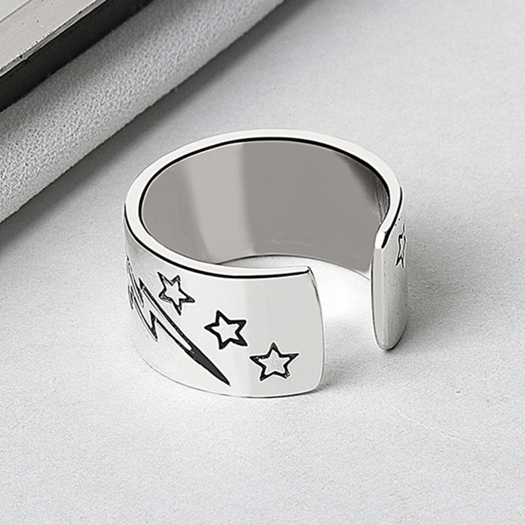 Nhẫn Hở Màu Bạc Hình Mặt Cười Có Thể Điều Chỉnh Phong Cách Cổ Điển