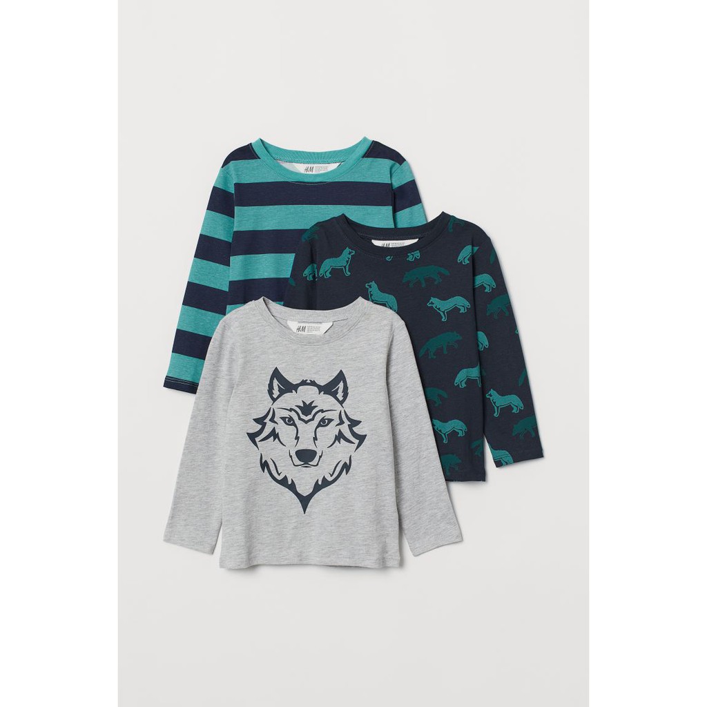 Set 3 áo dài tay sói xám HM H&M sz 2-4, 4-6y_hàng chính hãng Anh