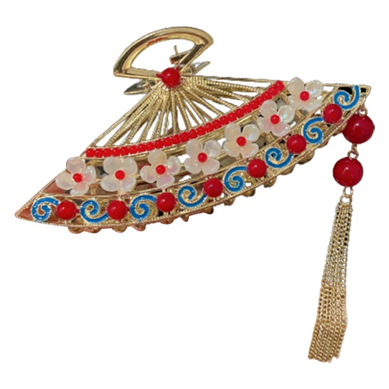 Kẹp Tóc Cá Mập Hình Hoa Lily Đính Ngọc Trai Phối Tua Rua Phong Cách Cổ Điển