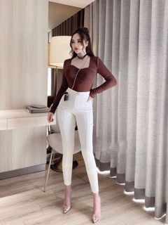 Quần jeans giấy cạp cao ( còn 5c màu trắng sz L xả lỗ)
