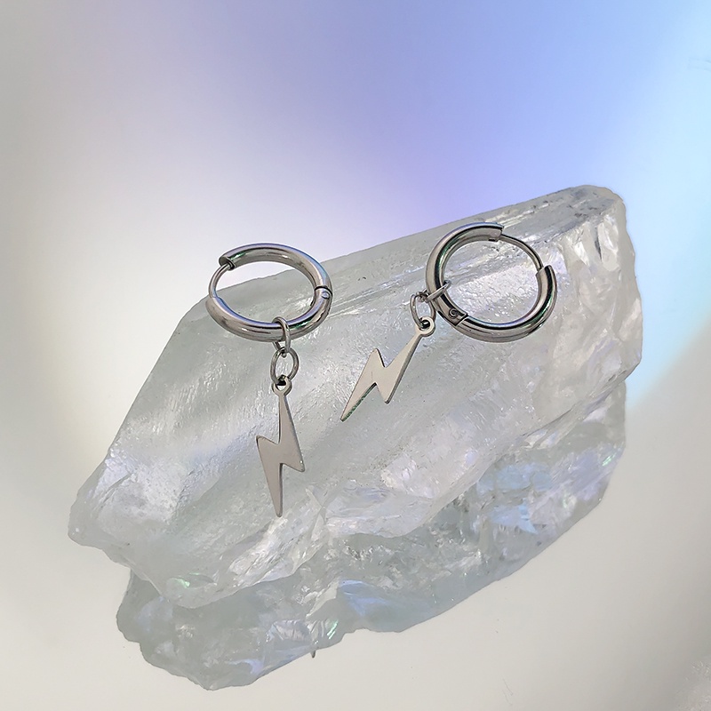 Bông Tai Thời Trang Hình Tia Chớp Đơn Giản Phong Cách hip hop Cho Nam Và Nữ