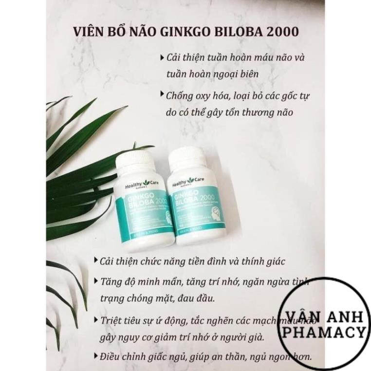 Bổ não Ginkgo Biloba 2000mg 100 viên Healthy Care, hàng Nội Địa ÚC