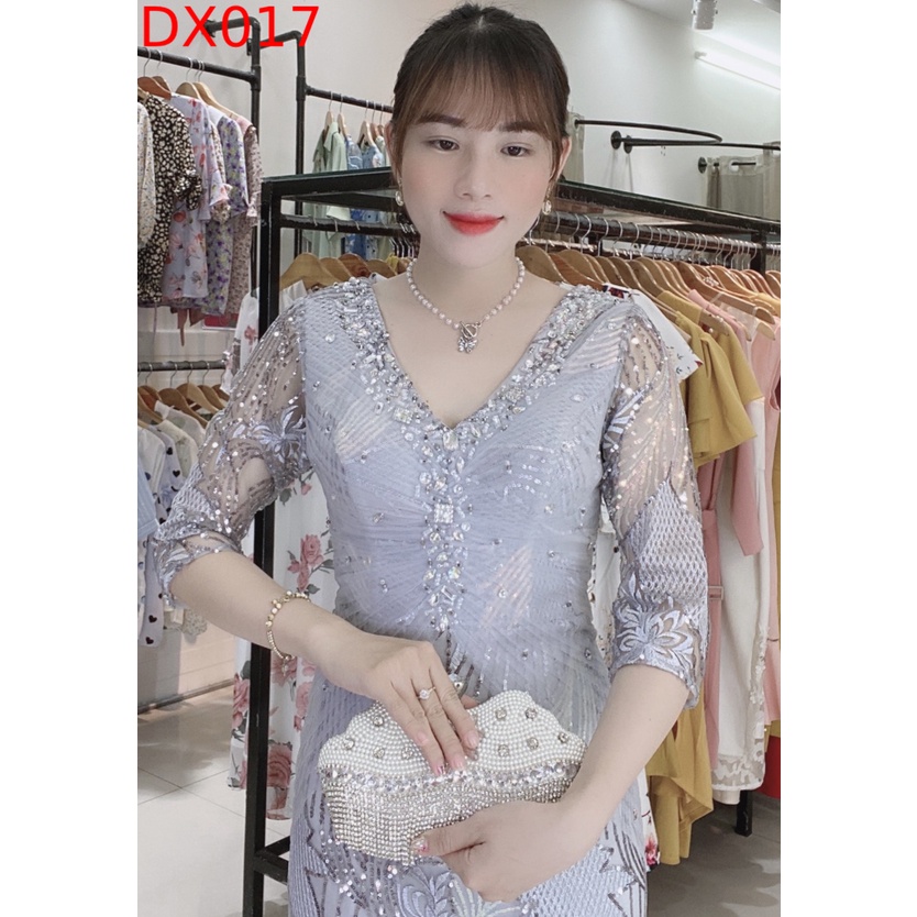 Đầm Nữ Dạ Hội Thiết Kế Đính Đá Cao Cấp - Váy Đầm Trung Niên 2022-DX017