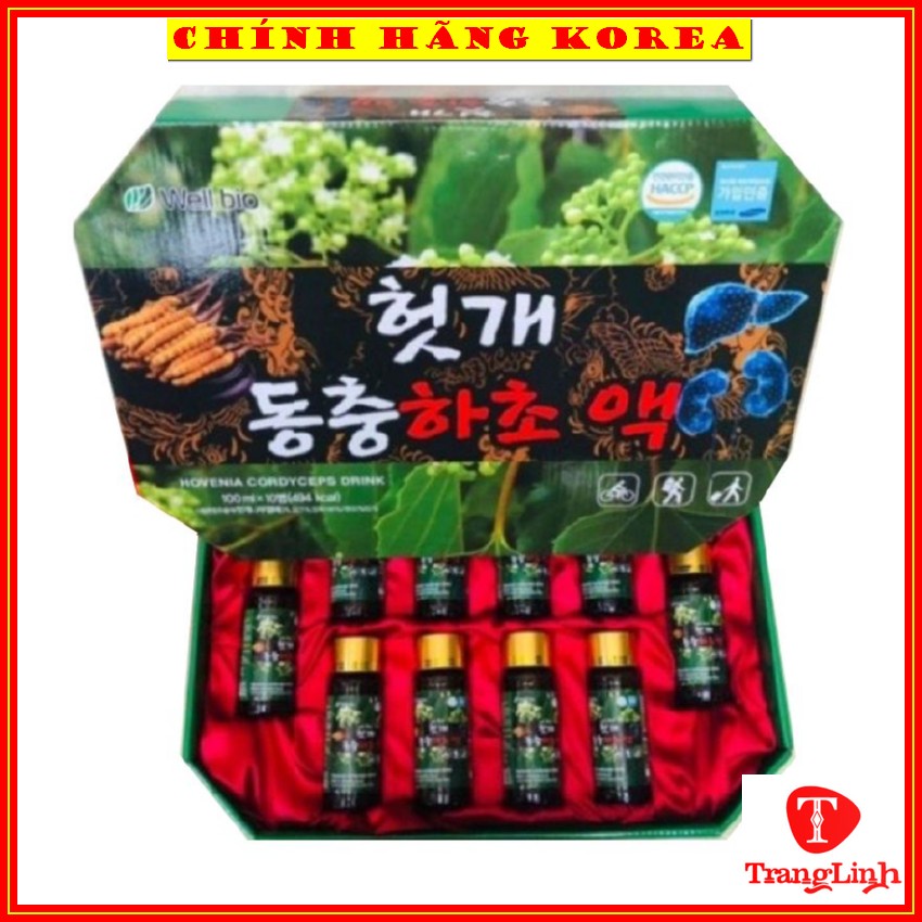 Nước bổ gan - Đông trùng hạ thảo Well Bio, hộp 10 chai - Bổ gan đông trùng - Thải độc gan, thanh lọc cơ thể - tranglinh