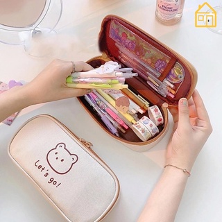 Túi Đựng Bút Bằng Vải Canvas Có Khóa Kéo In Hình Gấu Thời Trang Cho Nữ