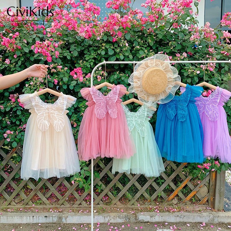 Đầm Lưới Công Chúa Họa Tiết Cánh Bướm Màu Sắc Kẹo Ngọt Thời Trang Mùa Hè Cho Bé Gái 2344