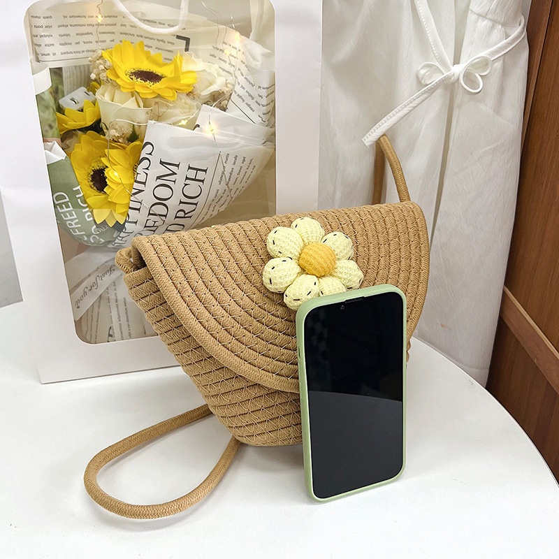 Túi cói JASMIN NOIR bằng rơm đính hoa thời trang cho nữ