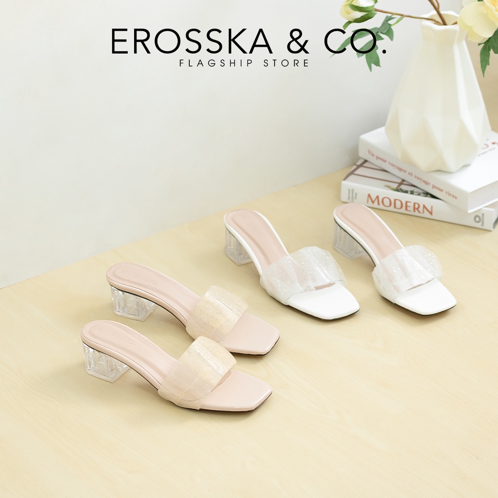 Erosska - Dép cao gót nữ quai ngang trong sang trọng cao 4cm màu nude - EM098