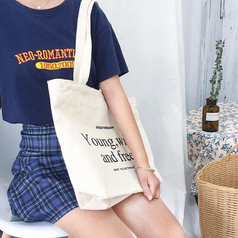 [ sale 50 % ]Túi tote vải canvas đeo vai phong cách thời trang 2021